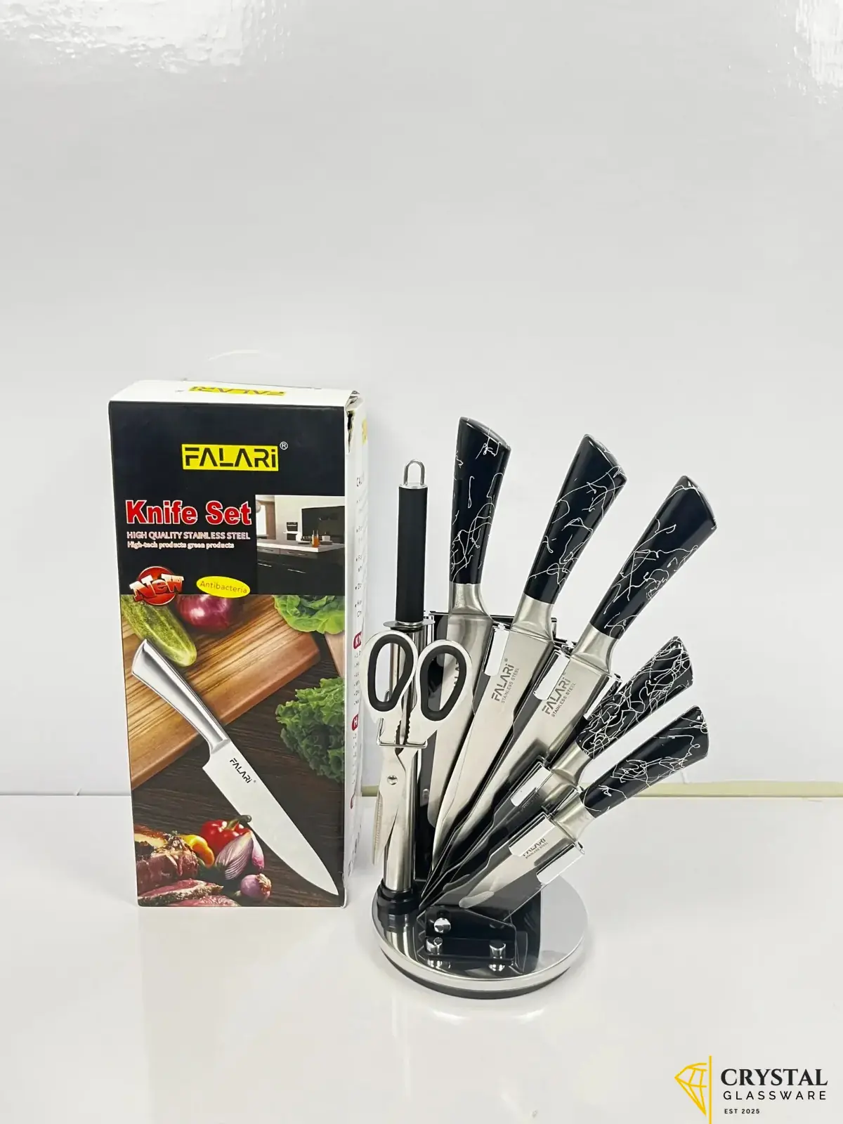 Falari Pure Stainless Steel Kitchen Knife Set 8 Pieces with Rotating Stand